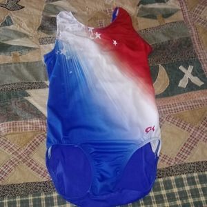 Red white and blue gymnastics leotard